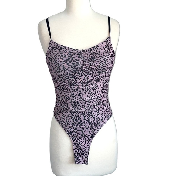TOPSHOP animal print purple black snap scrunch bodysuit strap tank top US size 6 - Picture 3 of 12